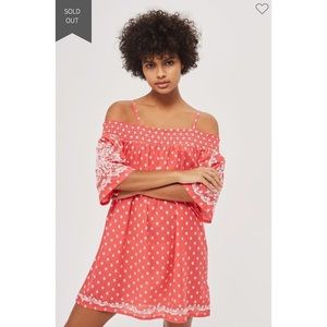 TOPSHOP Embroidered Off the Shoulder Shift Dress